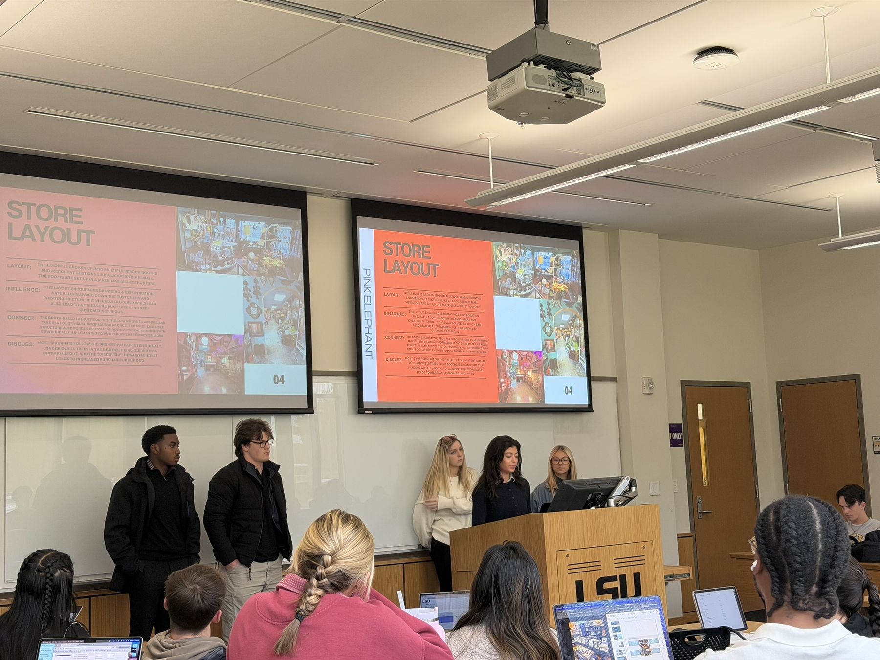 Students presenting store-layout analysis